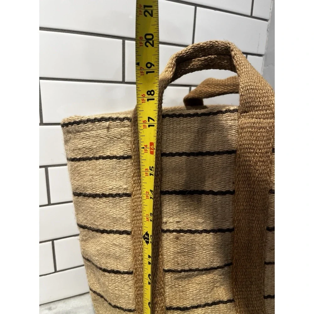 Creative Co-op Large Striped Jute Tote Bag‎ With Handles- Storage-Basket-plants